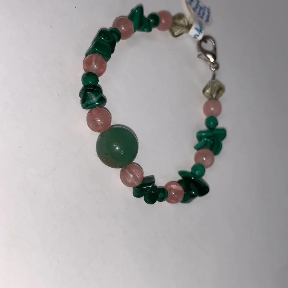 6 1/4 Malachite and Cherry Quartz Bracelet
